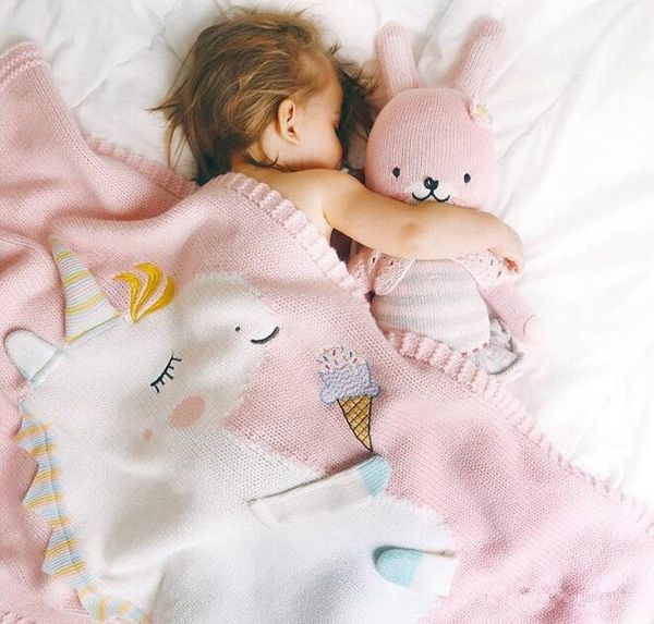 

baby unicorn blanket knitted throw blanket soft warm cartoon cute rainbow horse blankets bedcloth for kids