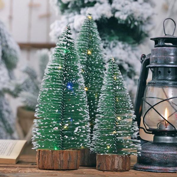 

diy crafts christmas tree with colour lamps creative small pine tree children gift mini batteries wooden base decoration