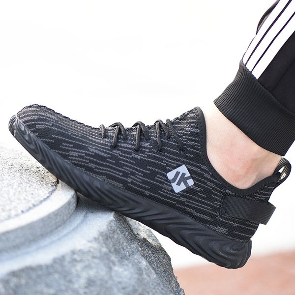 

men large size casual steel toe cap safety shoes outdoor builder worker shoe breathable work boots protection footwear seguridad, Black