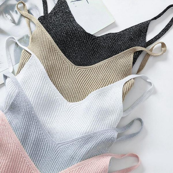 

crop top женщина танков tops люрекс блеск лето женщина tank top sexy v шея камзол без рукавов топов тонких трикотажных рубашек женских, White