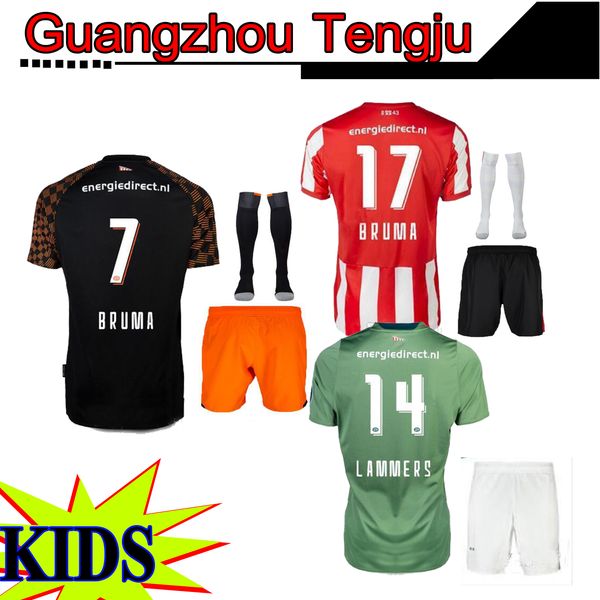 

man and kids 19 20 psv eindhoven home away soccer jersey kits child h.lozano maxi pereiro .de jong 2019 home boy set jersey football shirts, Black;yellow