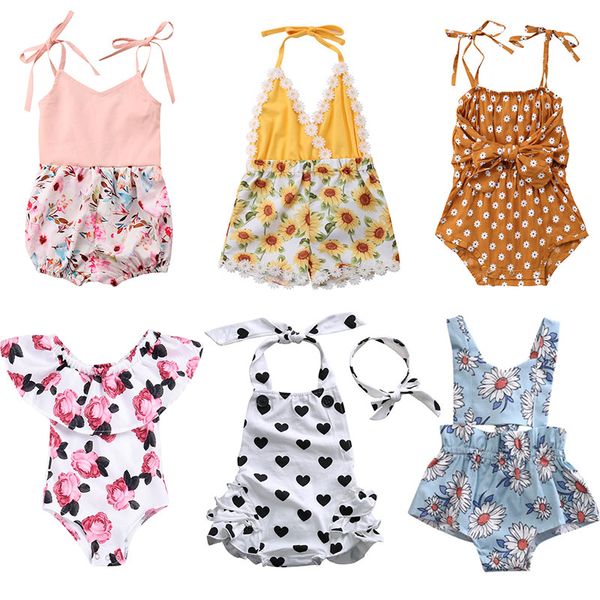 

cute newborn romper infant baby girls rompers summer sleeveless flower baby girls clothing jumpsuit playsuit, Blue