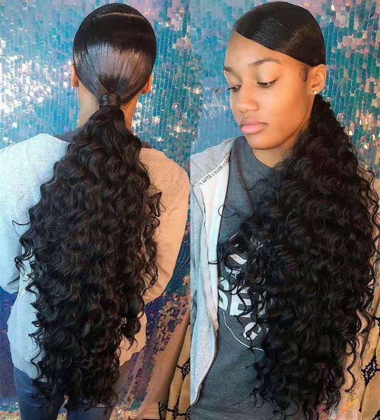 

new arrive brazilian human virgin remy kinky curly long ponytail hair extensions clip ins natral black color 140g one bundle