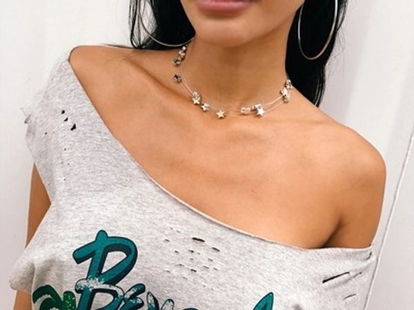 

european and american foreign trade jewelry street shooting fish line handmade stars multi-layer invisible necklace necklace women, Golden;silver