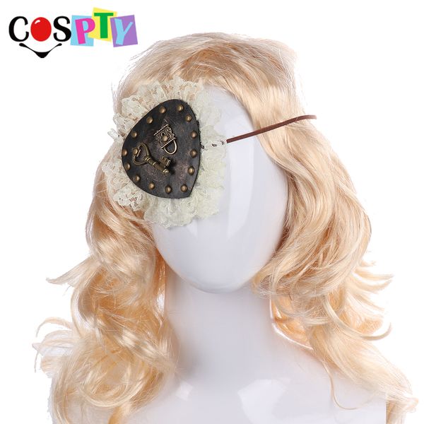

cospty women halloween carnival party costume vintage steampunk key lace pu leather pirate eye patch gothic lolita accessories, Silver