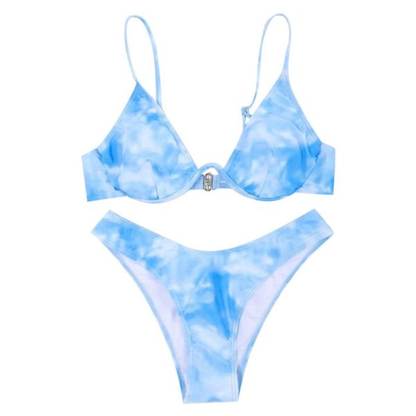 

2020 women tie-dye print graffiti bikini push-up swimsuit beachwear padded swimwear mujer, White;black
