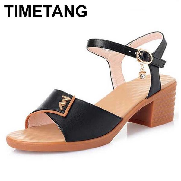 

sandals timetangwomen summer 2021 genuine leather roman beef low tendon large size 41 42 43 thick heel women, Black