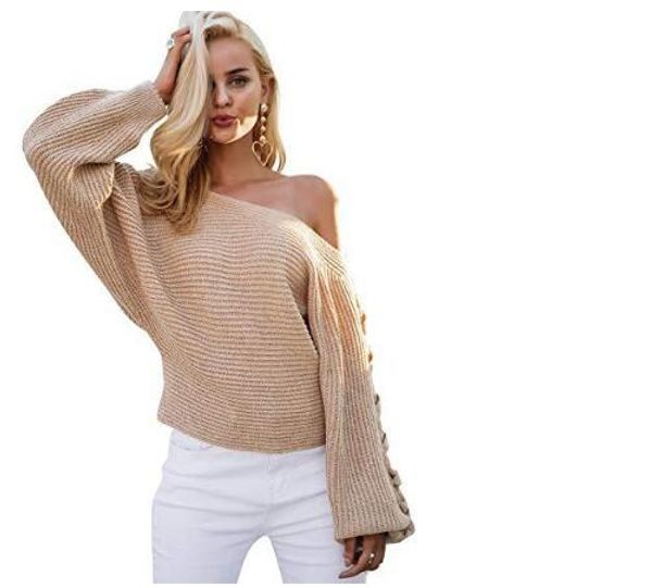 

сексуальная одно плечо вязаный свитер женщин марка хаки пуловеры трикотаж осень зима 2019 белый перемычка тянуть femme осень пальто, White;black