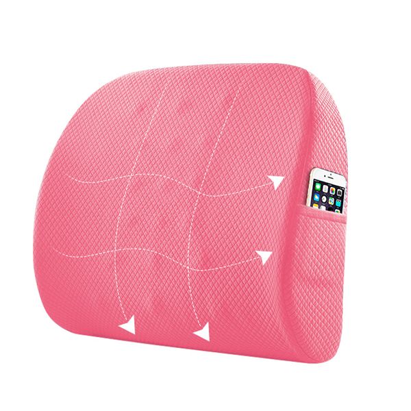 

chair lumbar cushion back pillow massage memory foam with phone pocket comfort and breathable pink women girl chair pillow
