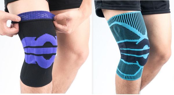 

2019 sports kneepad breathable silicone knitted elastic compression shinguard fitness patella belt men women soccer football basketball, Black;gray