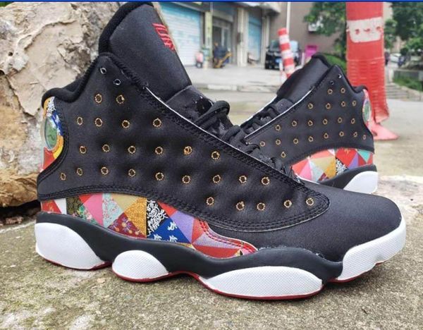 

new 13 cny chinese new year men basketball shoes black true red white traditional chinese patchwork quilted pattern 13s mens sneakers, White;red
