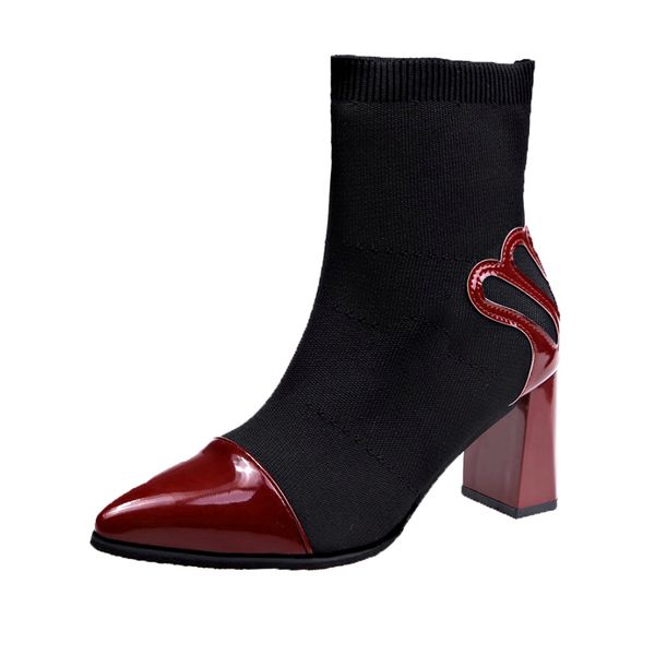 

women 's high-heel ankle boots square heel women 's boots high shoes motorcycle foot ankle mid-calf, Black