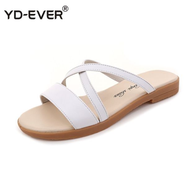 

genuine leather flip flop sandal for women summer shoes elegant flat low heel fashion outdoor slides women slippers, Black