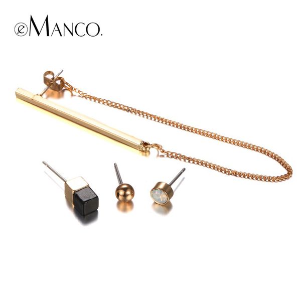 

emanco оптовая продажа черный акриловый кристалл серьги стержня наборы для женщин цинковый сплав геометрические серьги мода ювелирные издели, Golden