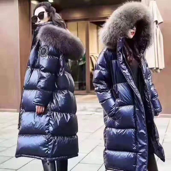 

designer women's winter parkas streetwear long jacket parkas women fashion down & parkas coat thick lady down jacket bright leather coa, Black