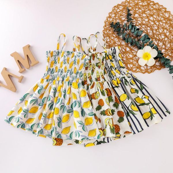

girl's dresses girl summer dress 2021 suspenders fruit print floral baby girls spring bohemian style sweet vintage beach 1-5 year, Red;yellow