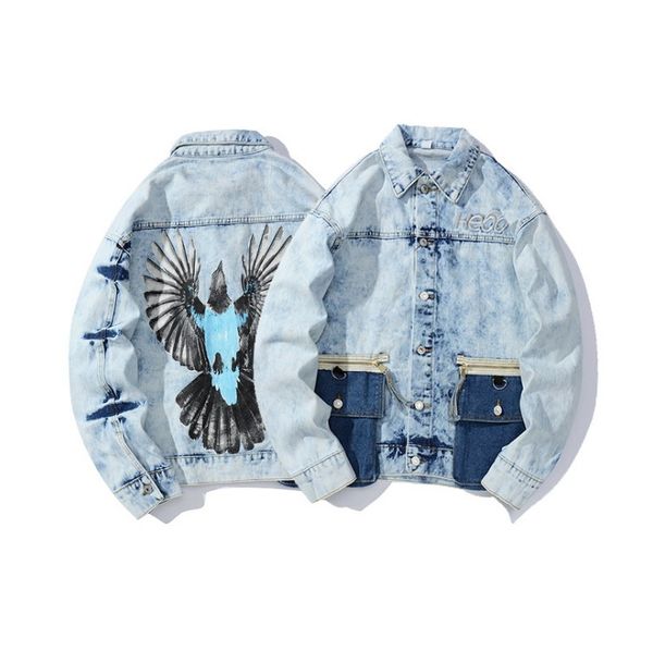 

new design jacket demin coat eagle print fashion coat he60 embroidery streetwear coat for men women, Black;brown