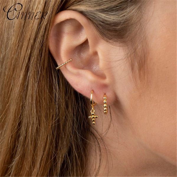 

canner simple golden/gold color ear bone hoop earrings for women minimalist 925 sterling silver small round circle earring hoops, Golden;silver