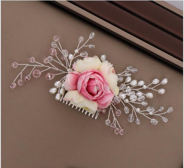 

bridal jewelry european and american flower headdress insert comb hand-woven crystal dress hair comb hair accessories, Silver