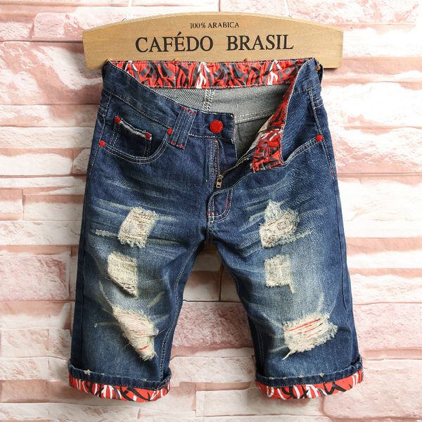 

2019 summer new men jeans shorts,blue color fashion designer short ripped jeans for men denim shorts knee length hole