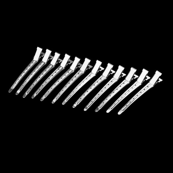 

12pcs pro stainless steel duck teeth hair clips clamps hairdressing salon hair grip crocodile diy accessories hairpins-non-slip, Golden;silver