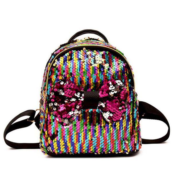 

women casual sequins bow tie backpacks teenage girls travel large capacity bags party mini school bags shoulder bag for lady