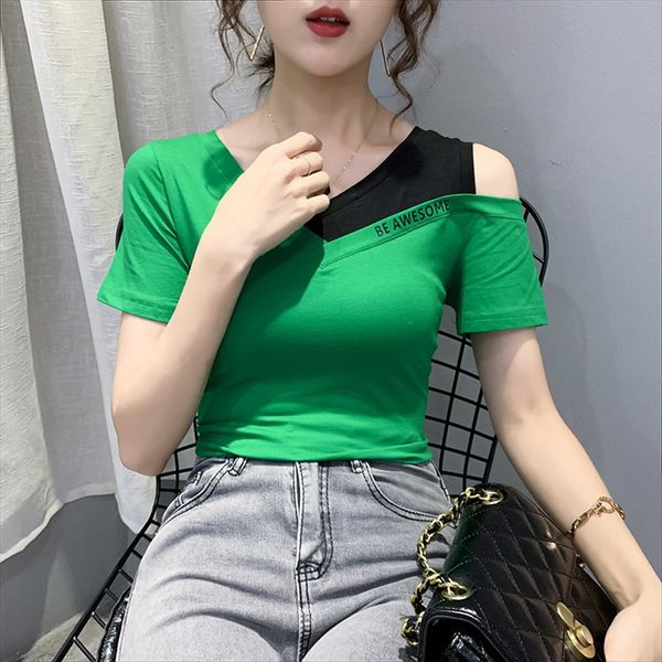

short-sleeved t- female 2020 slim versatile half-sleeved t- korean fan cotton v-neck shirt built-in base shirt, White