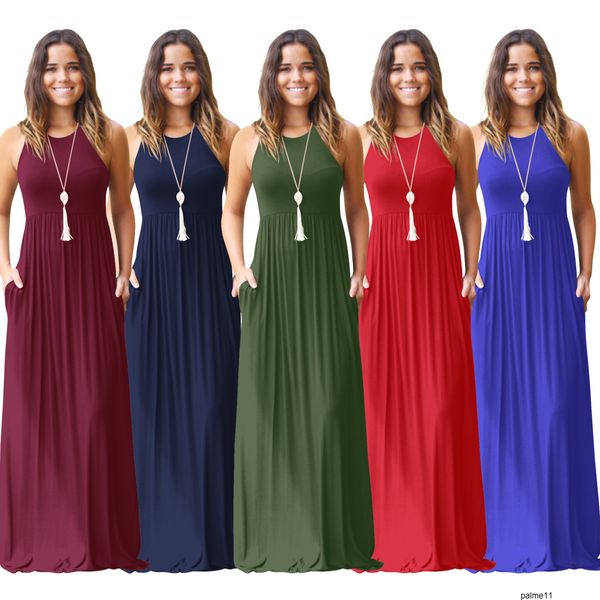 

womens designer long skirt casual vest pocket dress ccgq, Black;gray