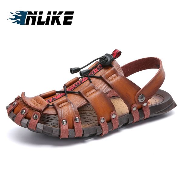 

new men sandals men leather sandals summer beach big size shoes, Black