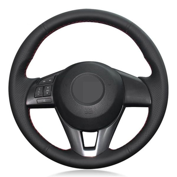 

car steering wheel cover hand-stitched black artificial leather for 3 axela 6 atenza 2 cx-3 cx-5 scion ia 2020