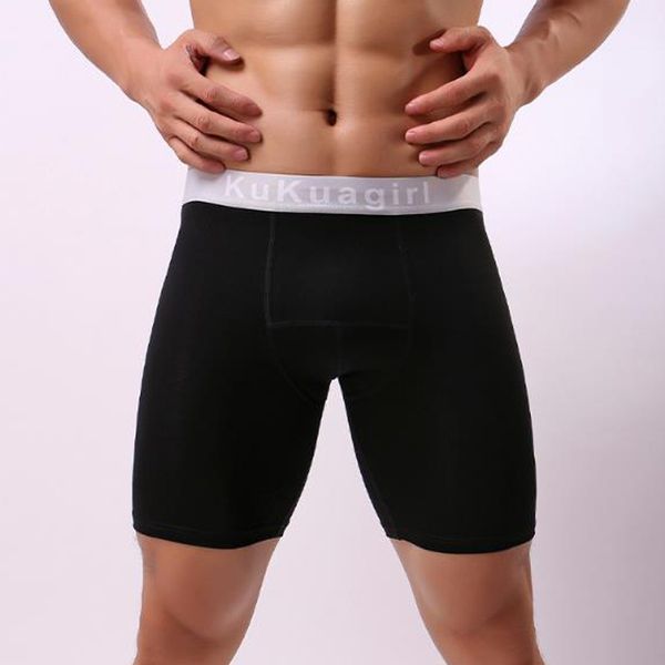 

mens boys boxer briefs long leg underwear basic boxer brief breathable premium cotton boxershorts underpants male panties, Black;white