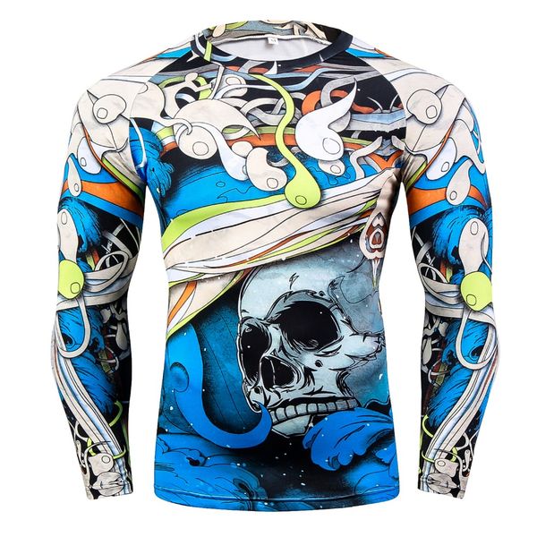 

2019 мода с длинными рукавами Мужские футболки 3D принты плотно сжатия кожи рубашки