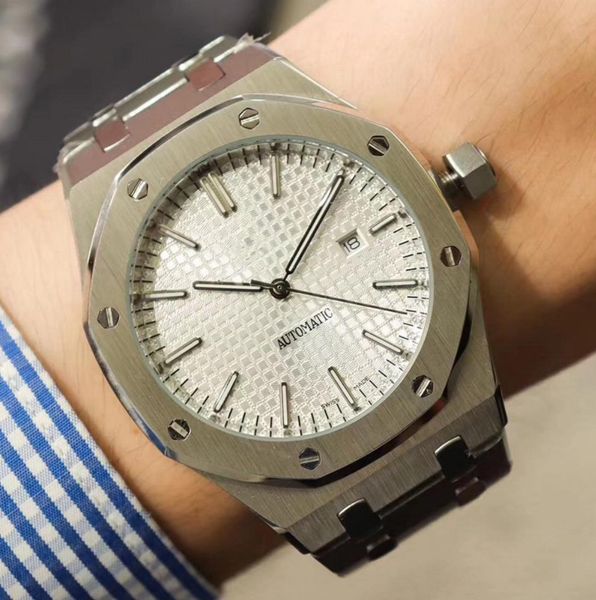 

2019 watch for men automatic movement white dial royal oak series mens watch 15400 stainless steel mens watches, Slivery;brown