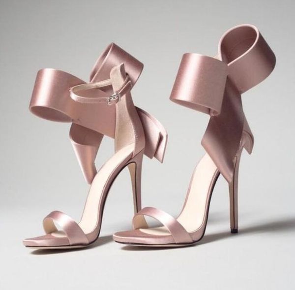 

pink satin bowtie high heel women sandals peep toe ankle strap knot gladiator sandals shoes cut-out wedding shoes bride, Black