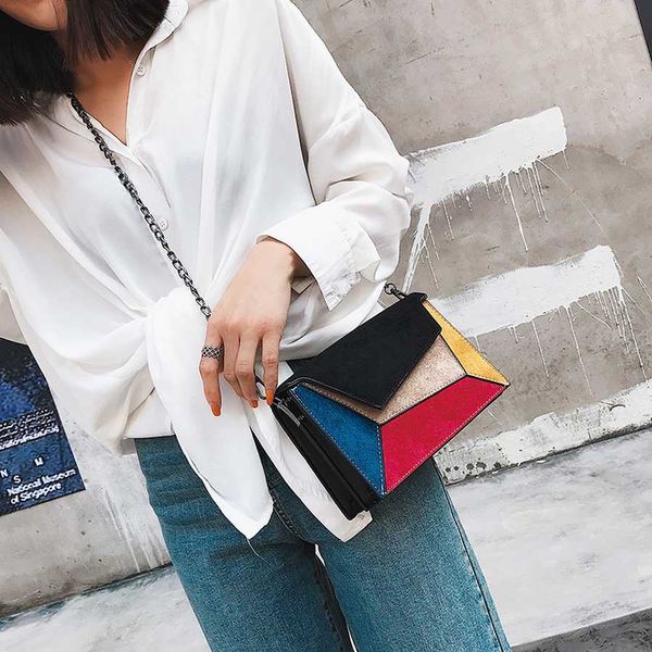 

hit color patchwork crossbody bags women bag scrub pu leather messenger bag for woman chains luxury handbags women bags designer