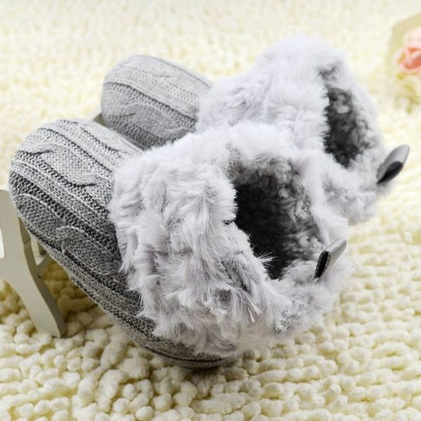 

baby girl boy winter boots soft crib snow shoes boots cotton wool solid color knitted thicken infant boy girl 0-18m, Black;grey
