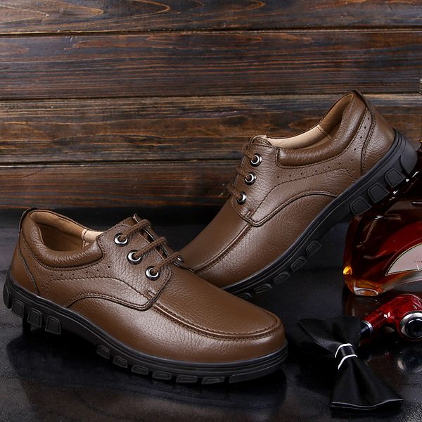 

fashion genuine leather men oxford shoes lace up casual business men shoes 2019 brand wedding dress, Black