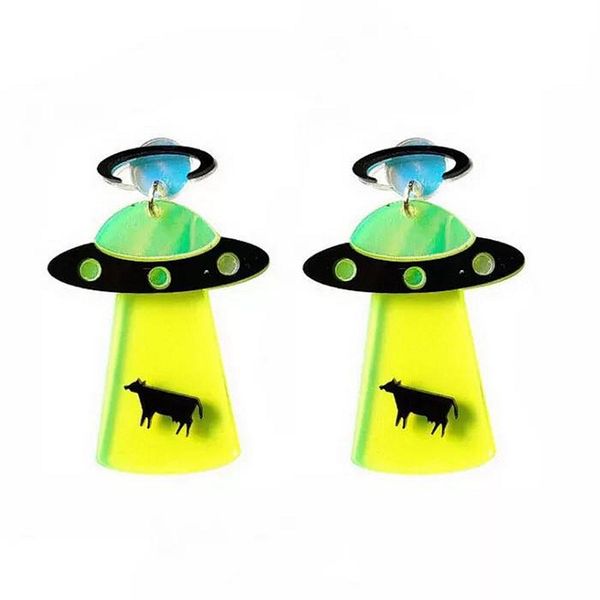 

donarsei personality geometric spaceship alien ufo acrylic earrings for women cute avocado drop earrings blade earrings gift, Silver