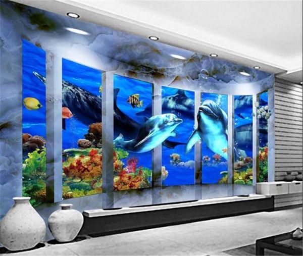 

пользовательский mural обои 3d пространства, восхитительная морская дельфина, матери ребенок гостиной спальни фон украшение стены обои