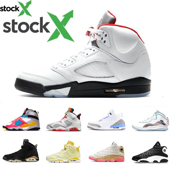 

stock x 2020 fire red 5 mens basketball shoes 5s travis scotts 13s cny 13 lucky green multi-color wing men sports designers sneakers, Black