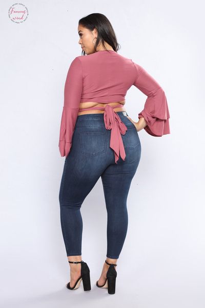 

высокая мода талии hole джинсы женщина осень большой размер 2xl 7xl отдыха тонкий эластичный пояс винтажные женские брюки джинсы g3p9, Blue