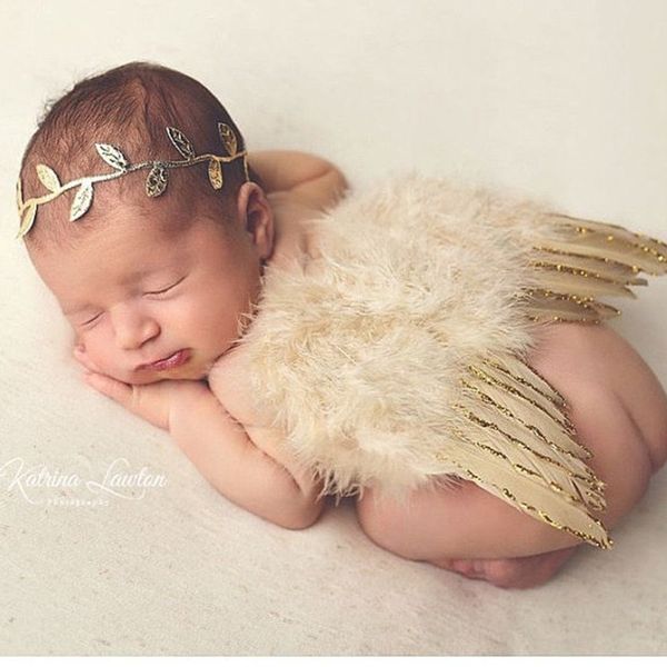 

2019 lovely baby costume leaves headband leather angel wings baby pgraph props, Slivery;white