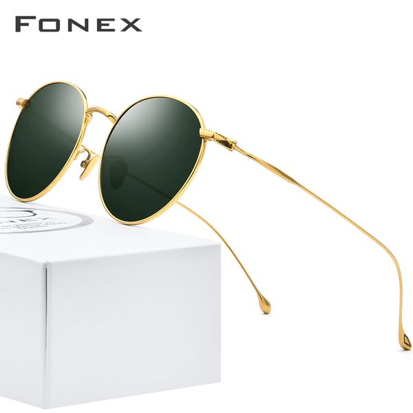 

fonex pure titanium sunglasses men vintage small round polarized sun glasses for women 2019 retro uv400 shades 8508, White;black