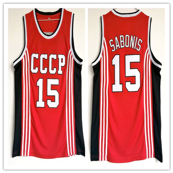 

custom made vintage cccp team russia #15 arvydas sabonis man women youth basketball jerseys size s-5xl any name number, Black;red