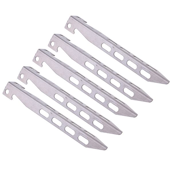 

5 pieces non-rust camping family tent canopy stakes, titanium pegs ground nails, v shape, hollow type