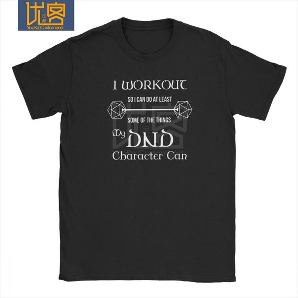

dungeons and dragons gym workout dnd d20 dice weight lifting t shirt for men tees 100% cotton crew neck funny t-shirt, White;black