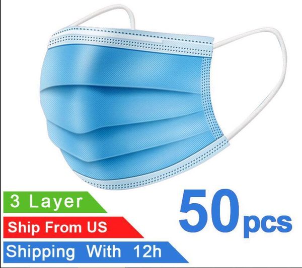 

protective anti-bacterial blue disposable face masks mouth mask thick 3-layer with earloops ventilation masks drop shipping