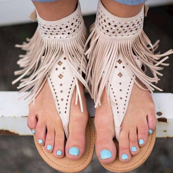 

gladiator sandals women flip flops retro rome flat sandals women buckle strap fringe shoes ladies summer shoes sandalias female, Black