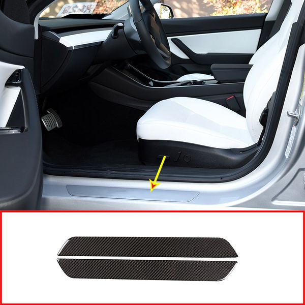 

2pcs carbon fiber for model 3 2017-2019 car front door sill scuff plate cover trim accessories