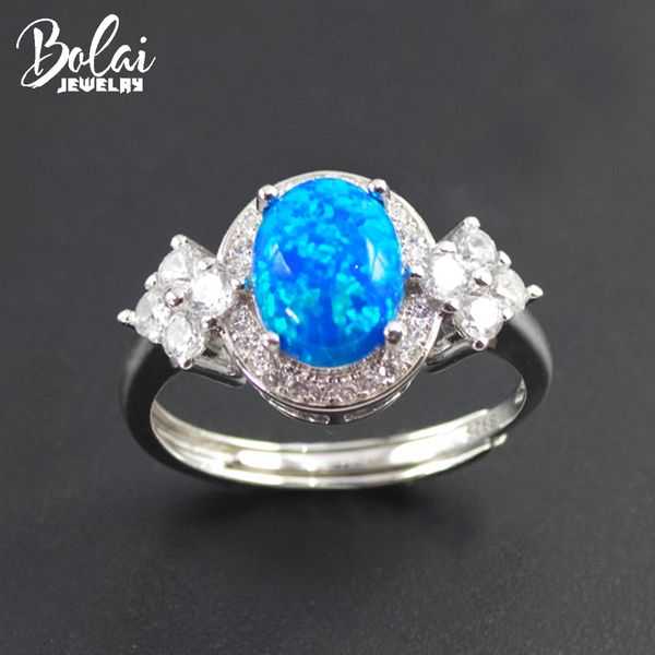 

bolai blue fire opal ring 925 sterling silver oval 9*7mm cabochon created gemstone fine jewelry rings for women wedding gift, Golden;silver